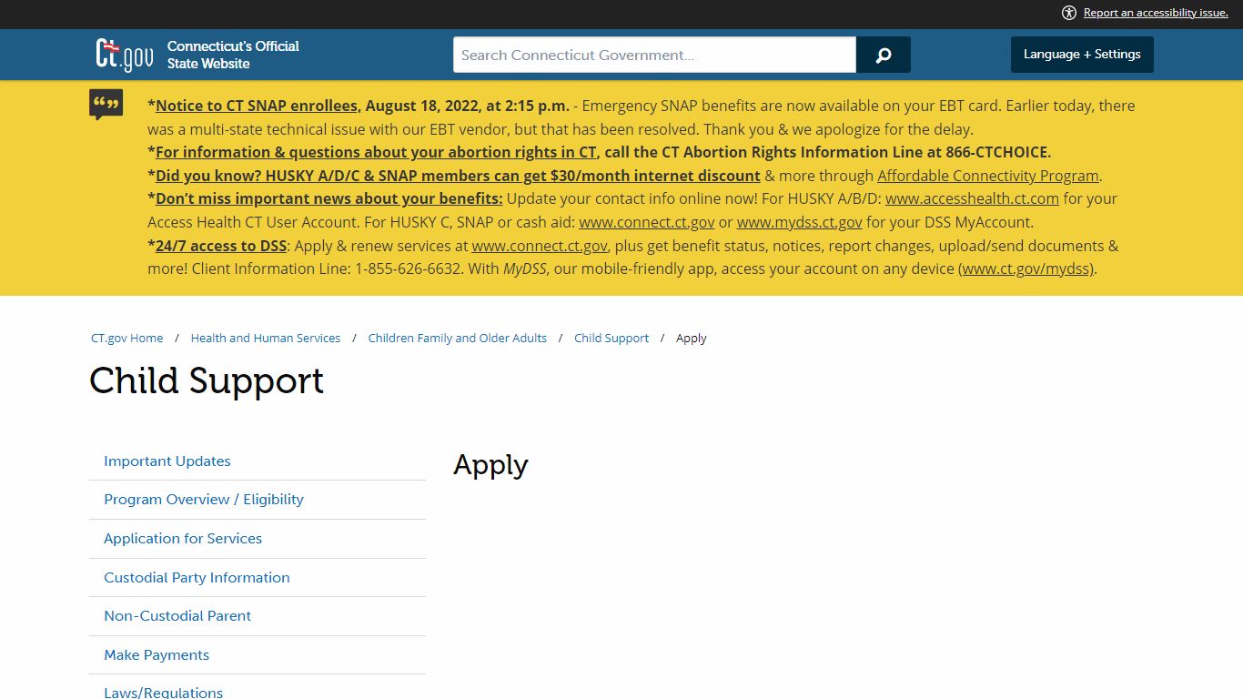 Child Support--Apply - ct